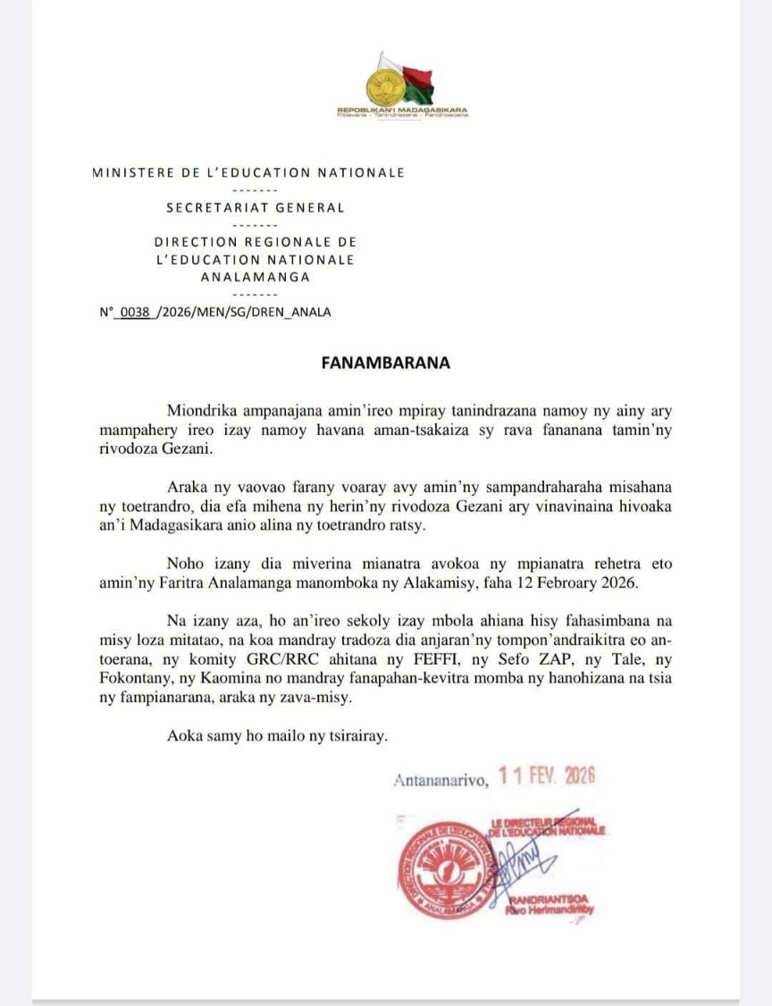 Reprise des activités scolaires après Gezani