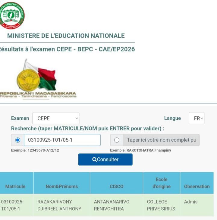 CEPE 2026 : 100% DE RÉUSSITE – Image 1 de CEPE 2026 : 100% DE RÉUSSITE